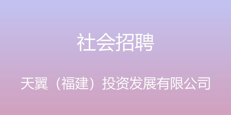 社会招聘 - 天翼（福建）投资发展有限公司